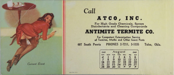 1949 pin-up girl ink blotter by Edward Runci, Tulsa Oklahoma