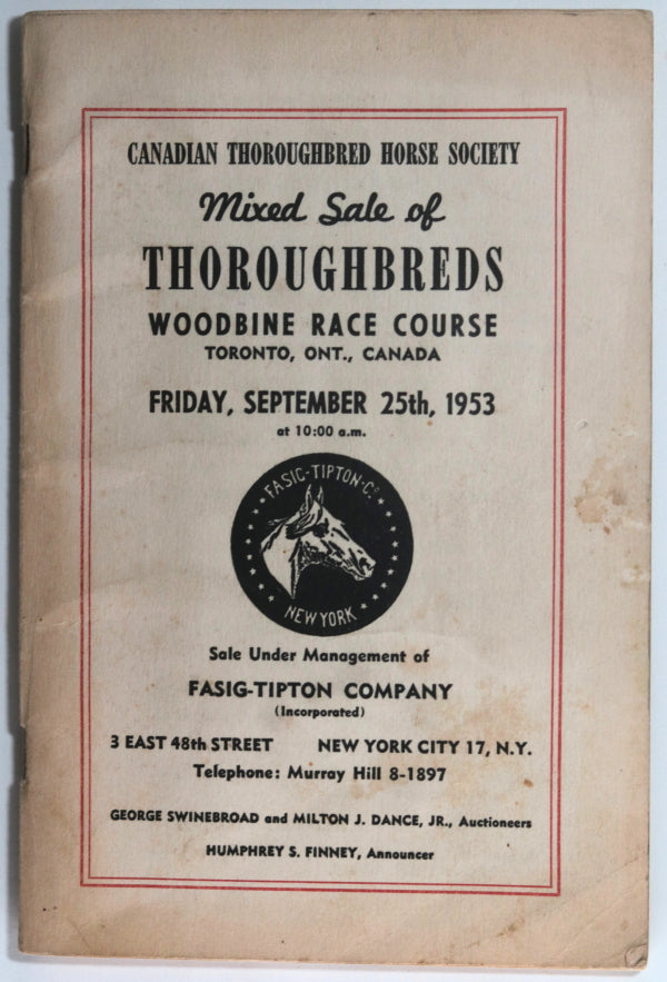 1955 Toronto booklet Twelfth Annual Yearling Sale Woodbine Race Course 1955 Toronto booklet Twelfth Annual Yearling Sale Woodbine Race Course