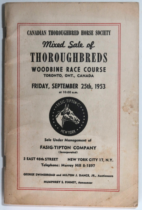 1953 Toronto pamphlet Mixed Sale Thoroughbreds Woodbine Race Course