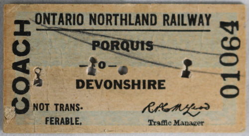1954 ONR railway ticket stub, Porquis - Devonshire (Ontario Canada) 1954 ONR railway ticket stub, Porquis - Devonshire (Ontario Canada)