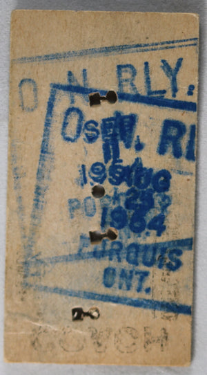 1954 ONR railway ticket stub, Porquis - Devonshire (Ontario Canada)