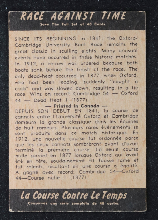 1954 ‘Race Against Time’ bubble gum sports card ‘Dead Heat in 1877’