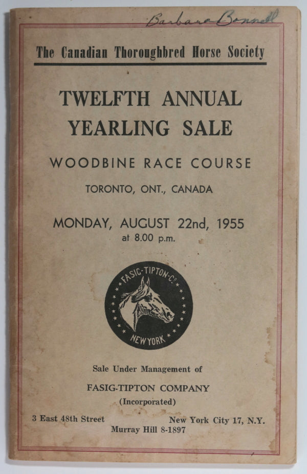 1955 Toronto booklet Twelfth Annual Yearling Sale Woodbine Race Course 1955 Toronto booklet Twelfth Annual Yearling Sale Woodbine Race Course