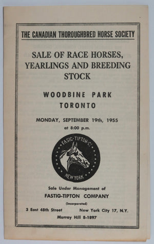 1955 Toronto booklet Twelfth Annual Yearling Sale Woodbine Race Course