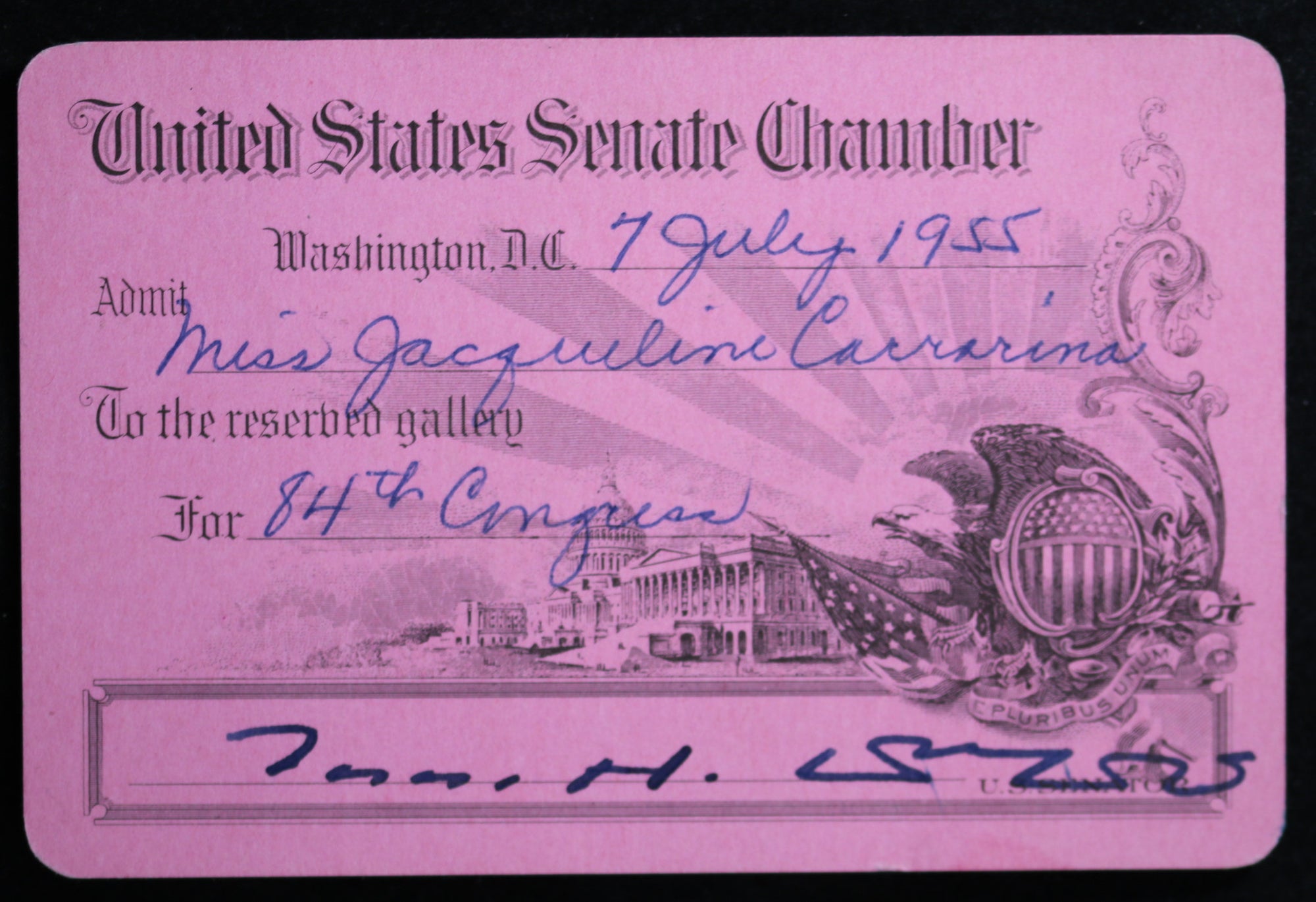 1955 pass for United States Senate Chamber