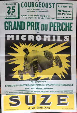 1958 France affiche course d’autos Micromil ‘Grand Prix du Perche’