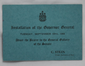1959 Programme + ticket for the Installation of Georges Vanier as Governor General of Canada