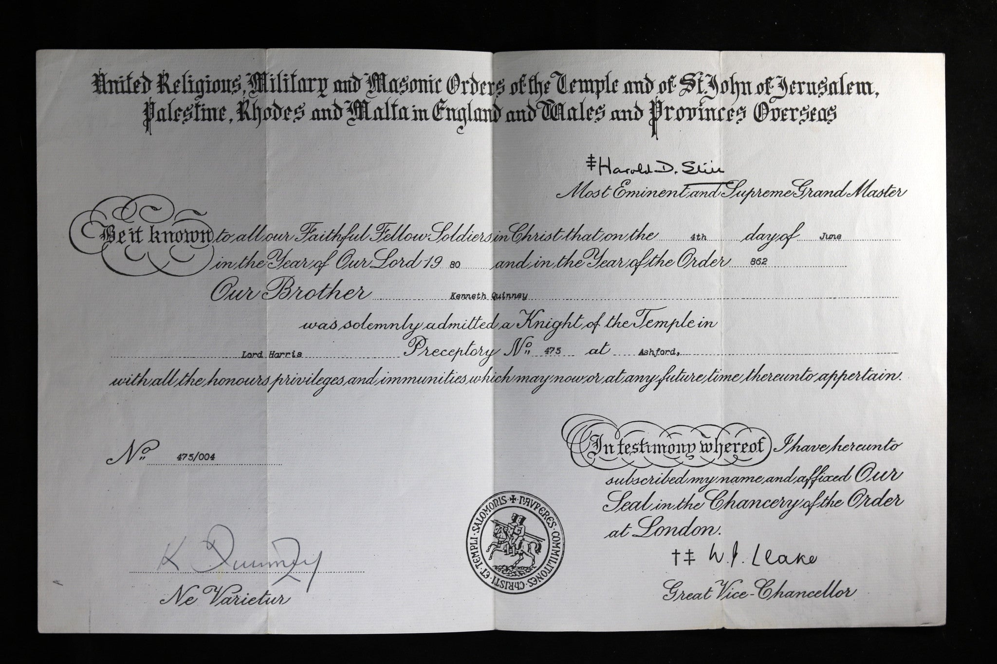 1980 Freemason admission into Knights Templar (UK) 1980 Freemason admission into Knights Templar (UK)
