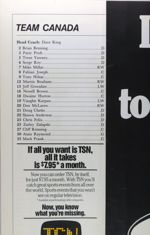 1986 program Team Canada vs Moscow Selects hockey series