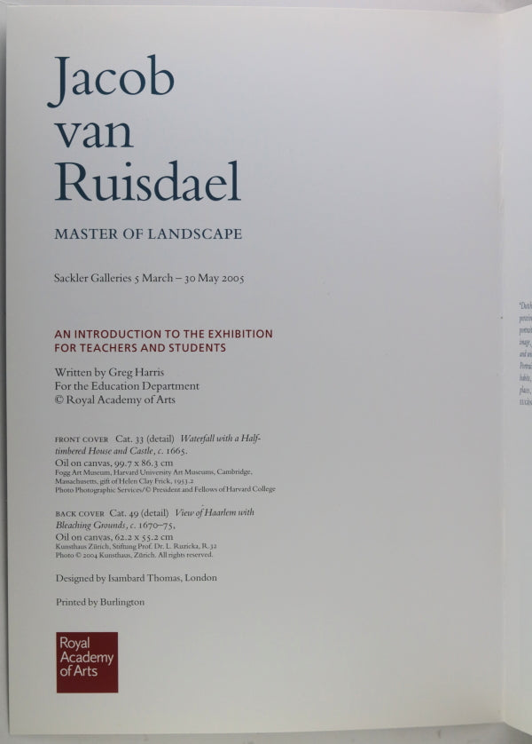 2005 guide ‘Jacob van Ruisdael Master of Landscape’ at RAA London UK 2005 guide ‘Jacob van Ruisdael Master of Landscape’ at RAA London UK