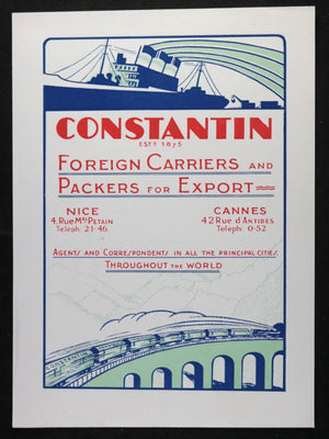Advertising flyer Constantin Foreign Carriers & Packers (France) c.1930