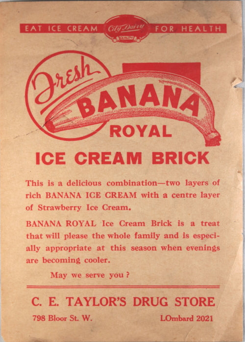 Advertising for Banana ice cream, Toronto Canada c. 1950s Advertising for Banana ice cream, Toronto Canada c. 1950s