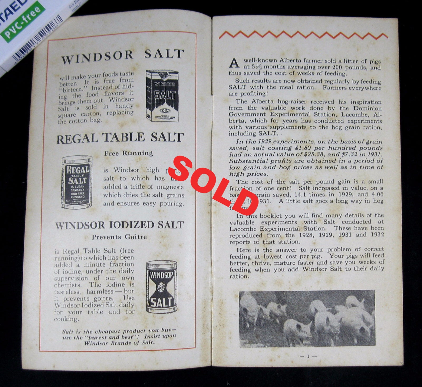 Windsor Salt for pig farming, advertising pamphlet (early 1930s)