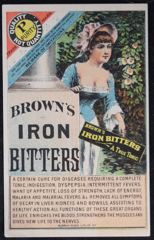 Advertising trade card for Brown’s Iron Bitters (late 1800s)