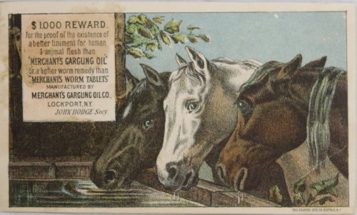 Advertising trade card for Merchant’s Gargling Oil (late 1800s)