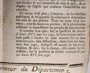Affiche 1792 opinion du député Cavaignac ‘Si Louis XVI peut être jugé’