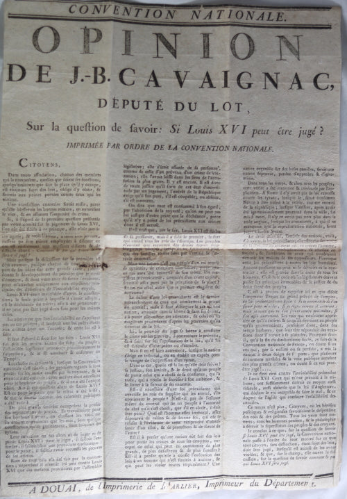 Affiche 1792 opinion du député Cavaignac ‘Si Louis XVI peut être jugé’