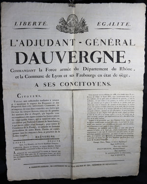 Affiche 1799 (Directoire) à Lyon, concernant fausses pièces de 24 francs