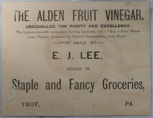 Alden Fruit Vinegar - Advertising trade Card late 1800's