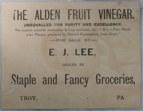 Alden Fruit Vinegar - Advertising trade Card late 1800's Alden Fruit Vinegar - Advertising trade Card late 1800's