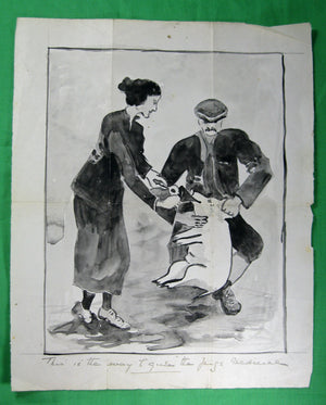 Amateur ink on paper, humorous farm drawing (late 1800s - early 1900s)