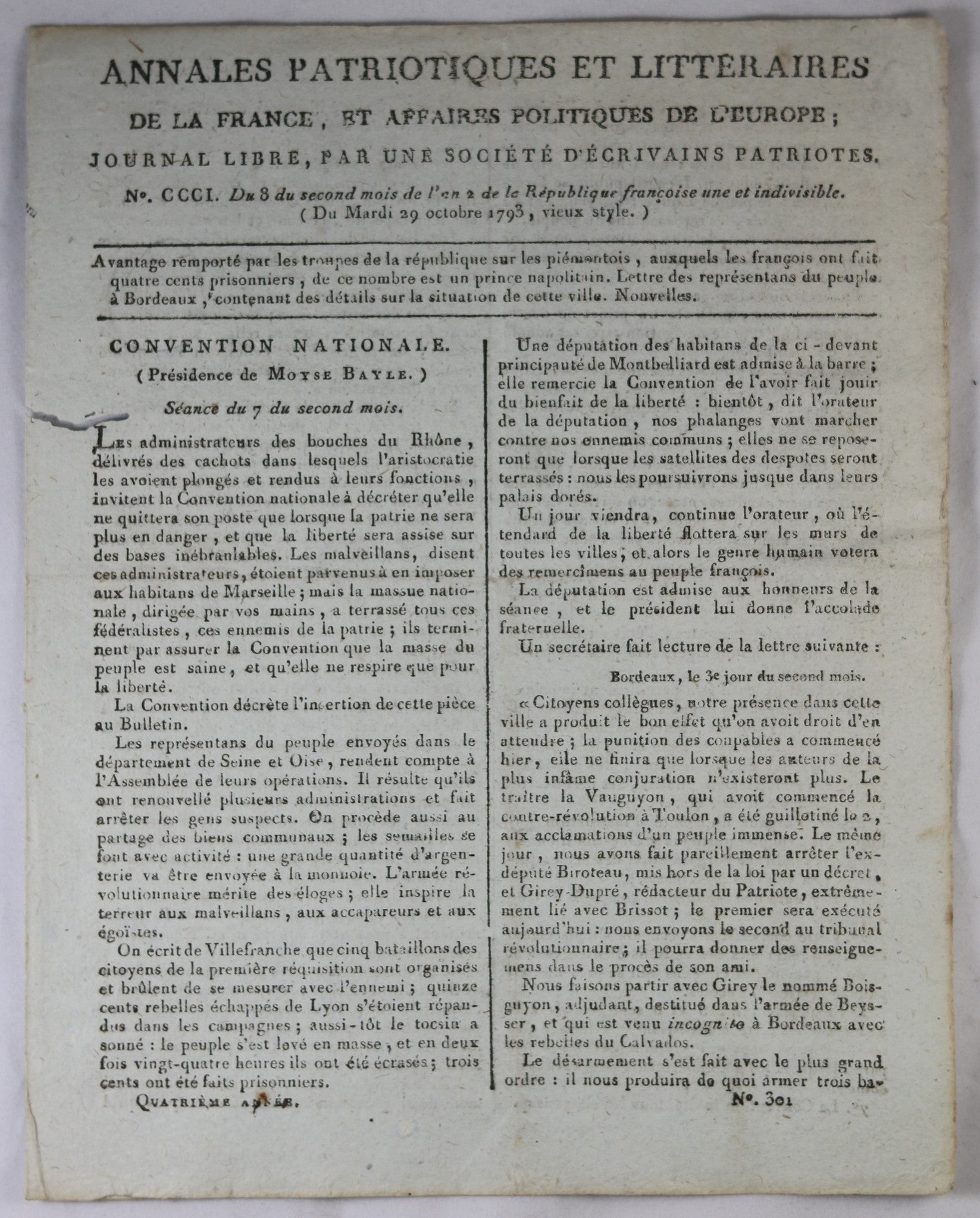 Annales Patriotiques et Littéraires, journal 29 octobre 1793