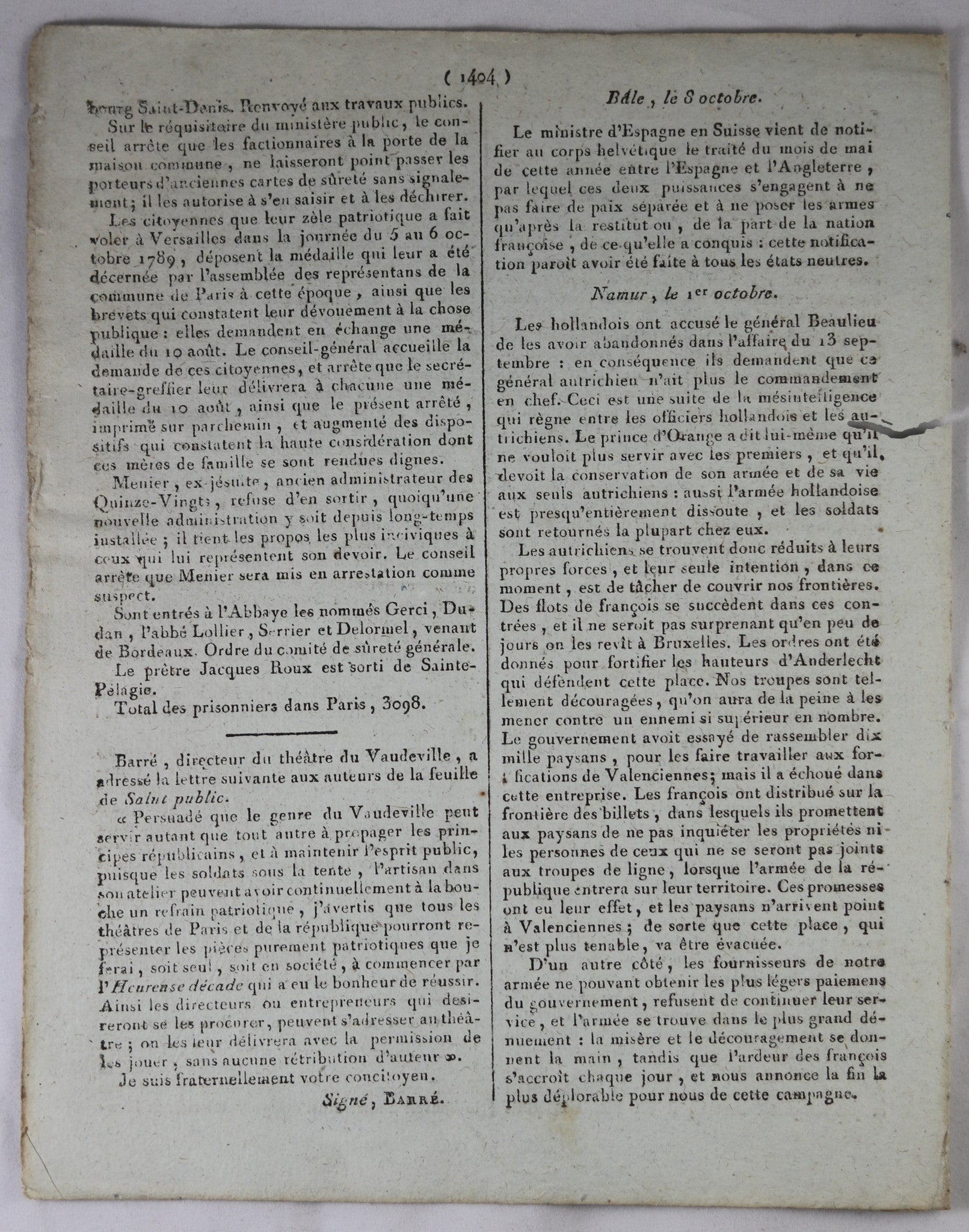 Annales Patriotiques et Littéraires, journal 29 octobre 1793
