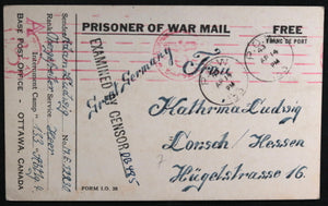 April 1943 card German soldier POW Camp #133 Lethbridge AB to Germany