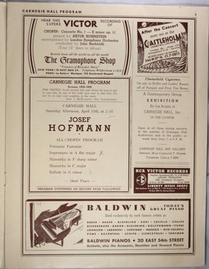 April 1929 program for Carnegie Hall NYC