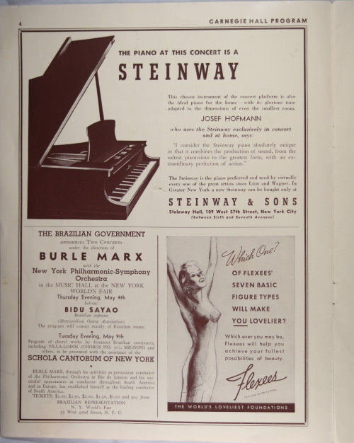 April 1929 program for Carnegie Hall NYC