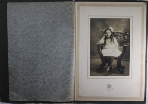 B&W Fulton St. studio photo of young girl, Brooklyn NY c.1890