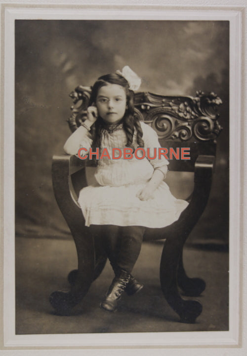 B&W Fulton St. studio photo of young girl, Brooklyn NY c.1890