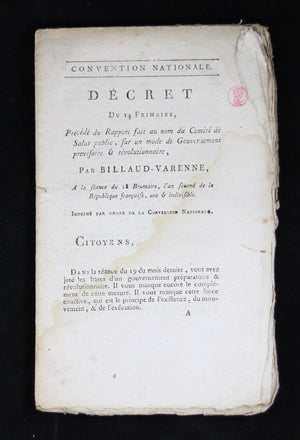Billaud-Varenne "Gouvernement provisoire & révolutionnaire" Décret Terreur 1793