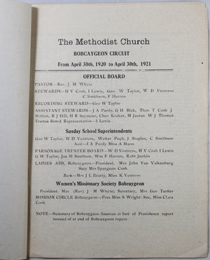 Bobcaygeon Circuit of the Methodist Church - Financial reports 1920 & 1921