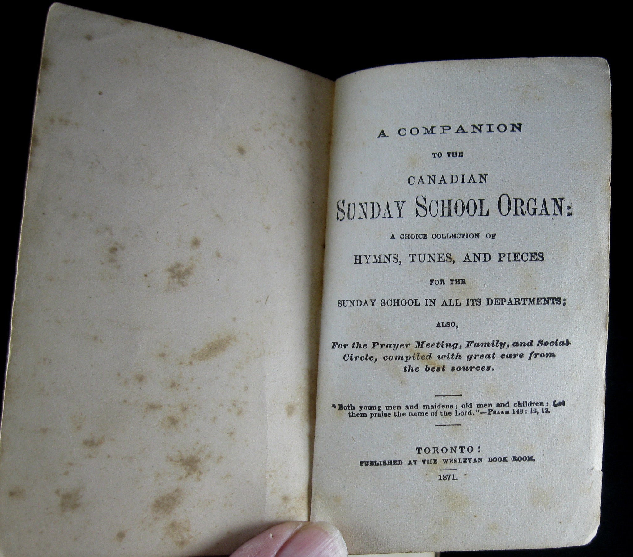 Small book 'A Companion to the Canadian Sunday School Organ' 1871