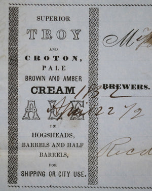 Boston 1852  pre-Civil War receipt,  purchase Troy & Croton beer 