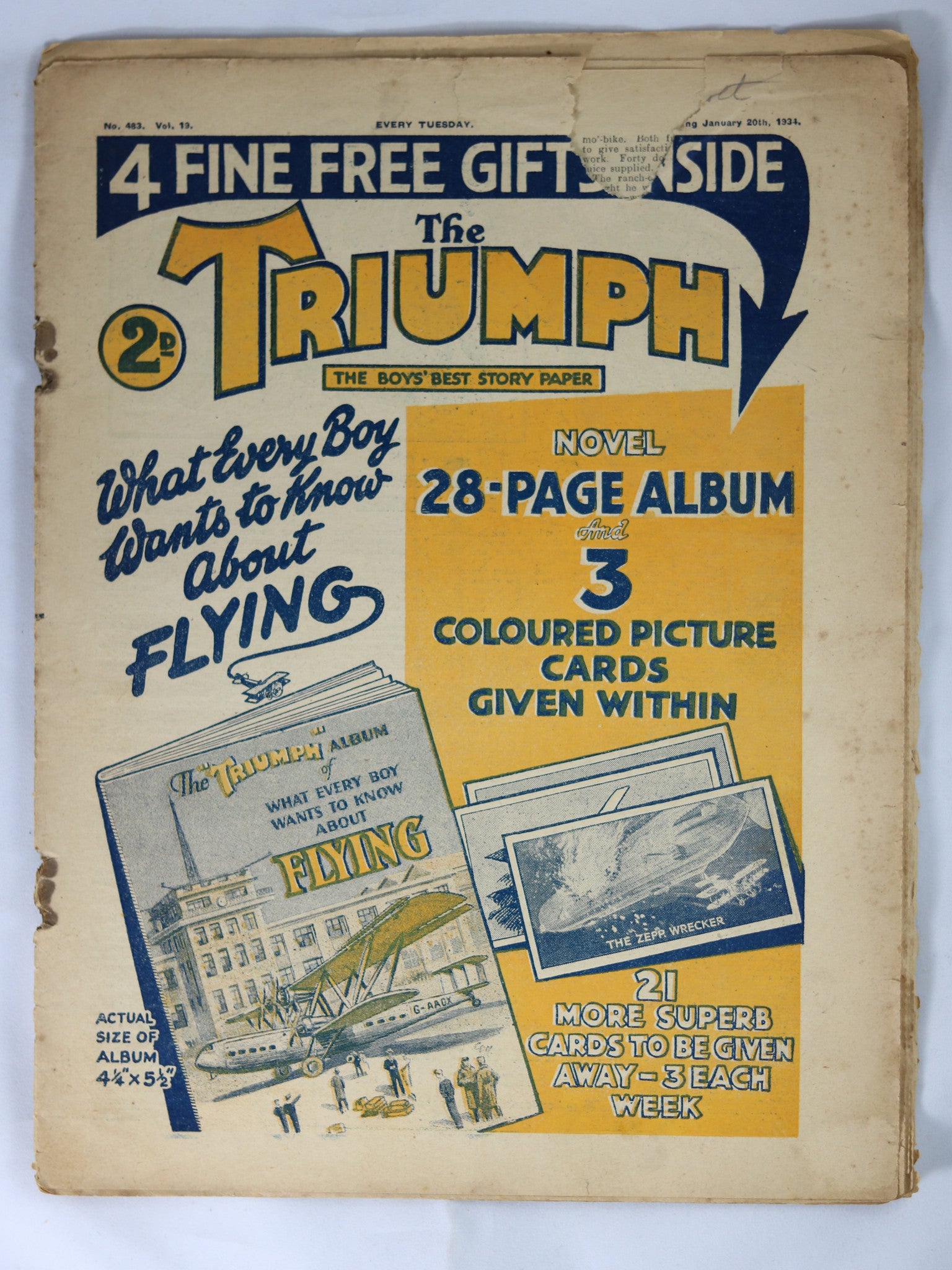 British Boys story paper and comic 'The Triumph' #483 January 20,1934