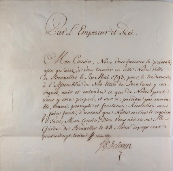 Bruxelles Mai 1793 convocation réunion États de Brabant  Duc d'Ursel