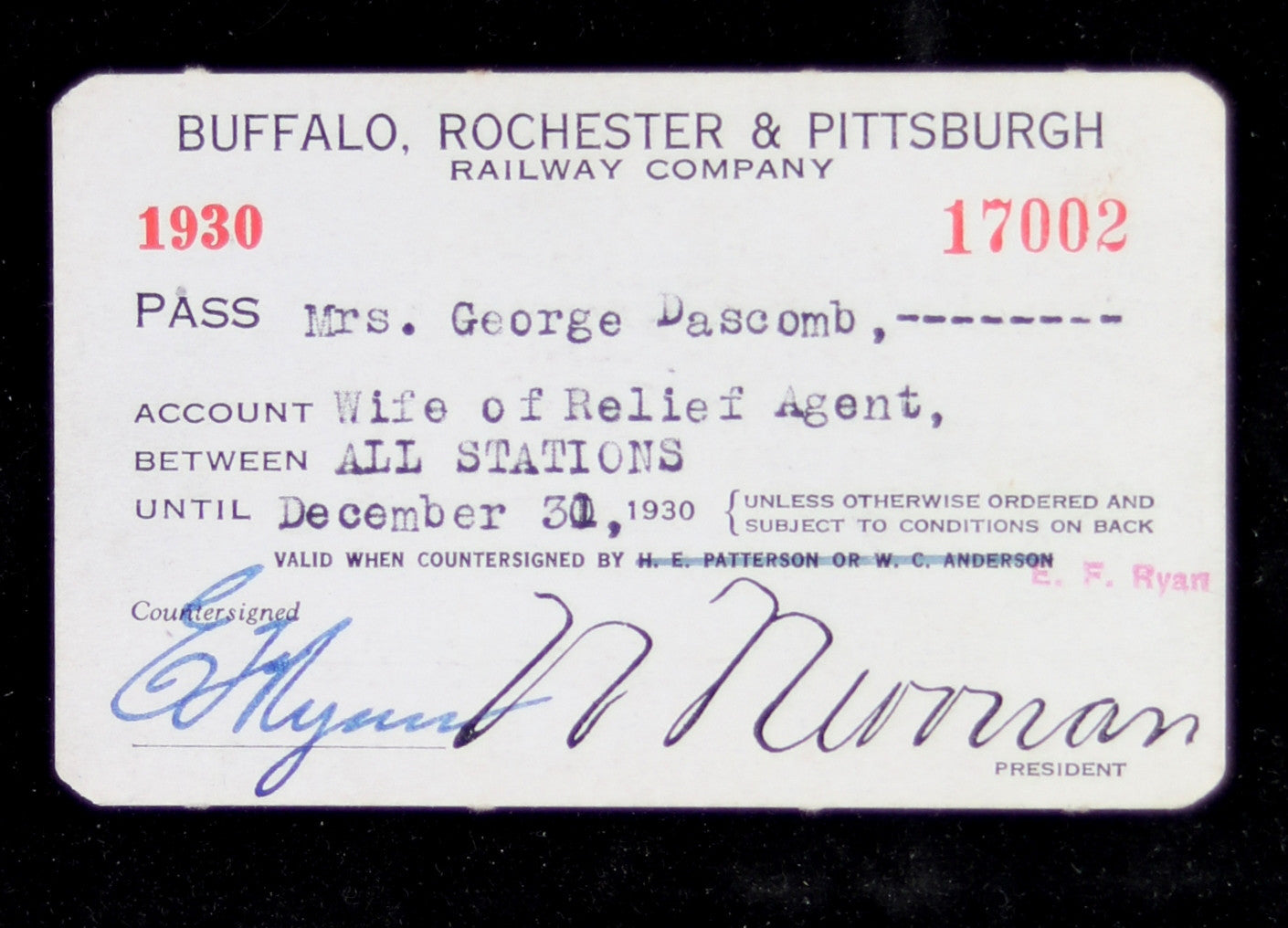 Buffalo, Rochester & Pittsburgh Railway Company system pass 1930