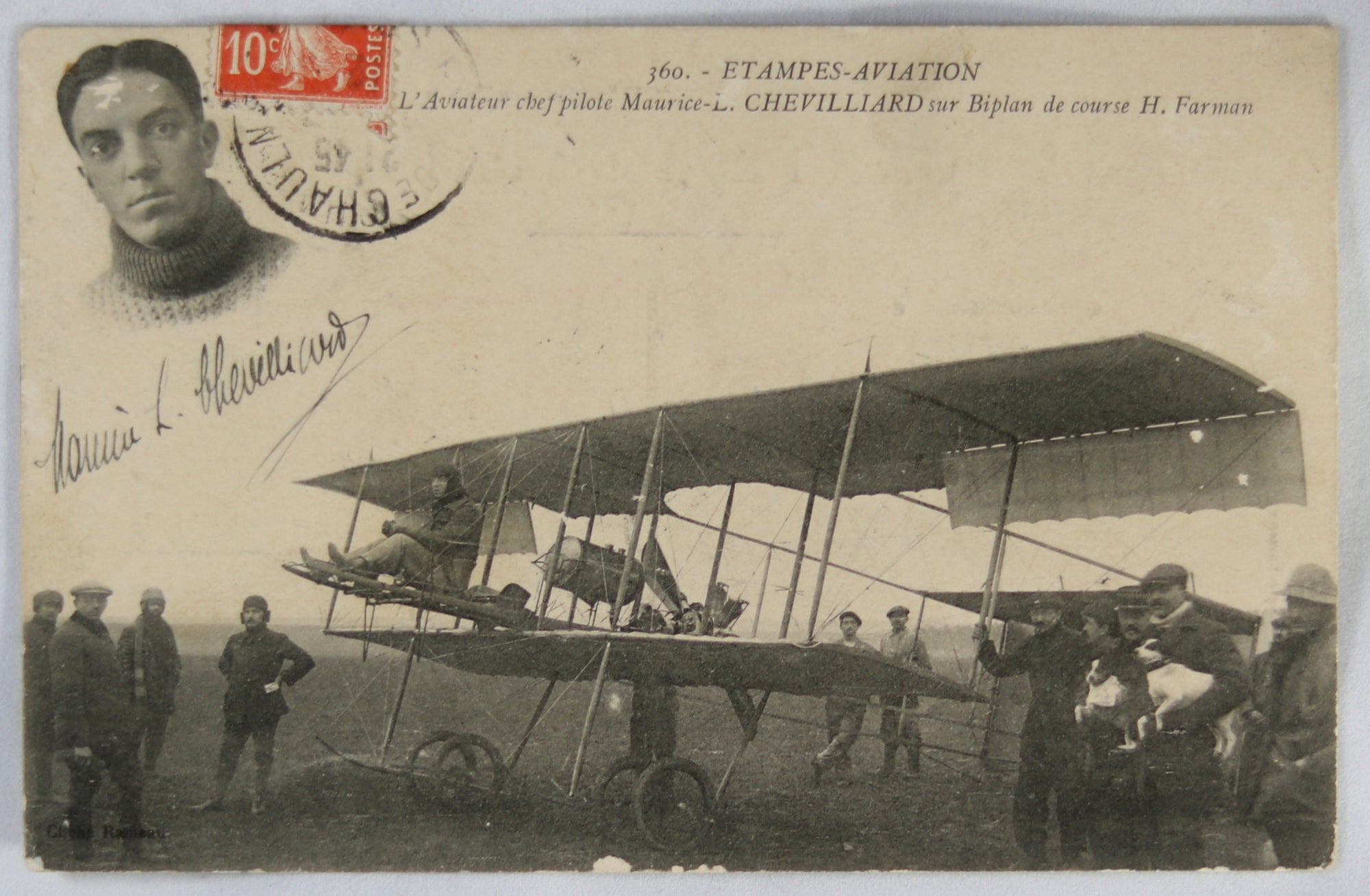 CPA 1912 aviateur francais Chevillard dans avion Farman