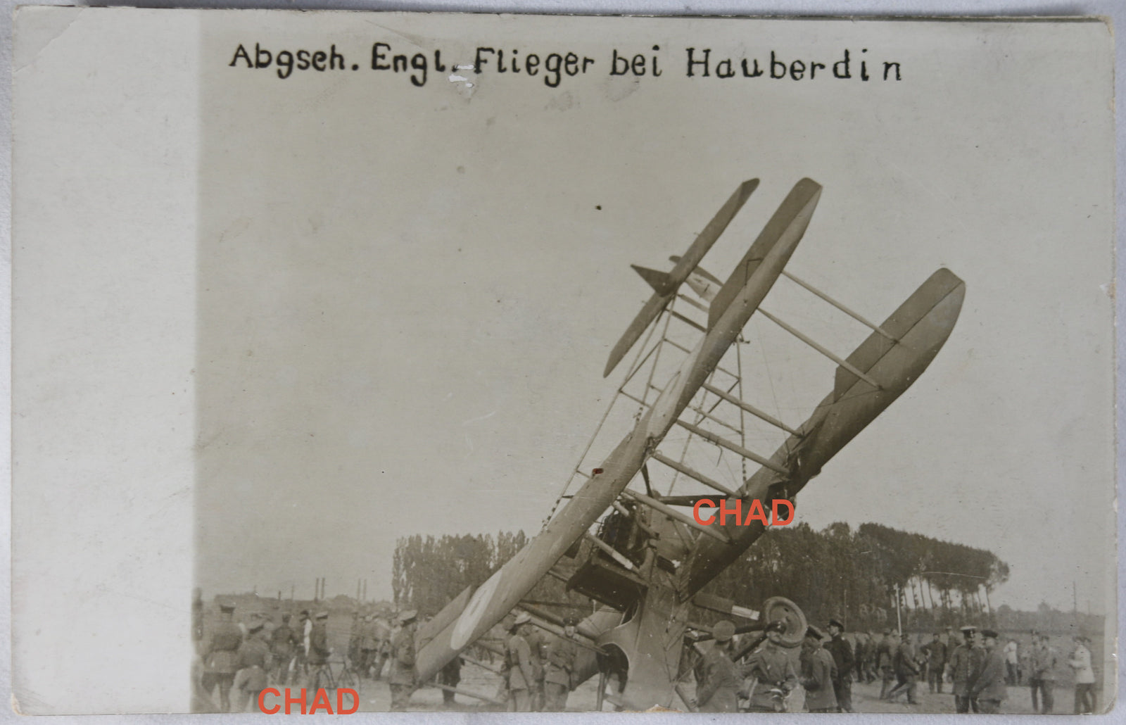 CPA Guerre 14-18 photo épave biplan anglais Haubourdain  WW1 UK plane