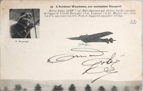 CPA photo pionnier de l’aviation Weymann dans monoplane Nieuport 1911