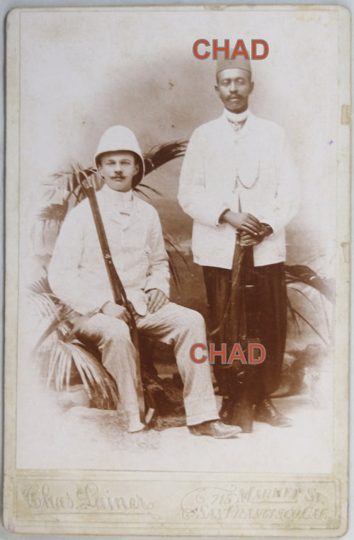 Cabinet Card photo of American big game hunter and his guide @1890