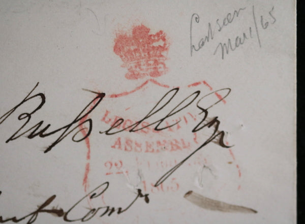 Canada 1865 envelope with ‘Legislative Assembly’ (Quebec) postmark