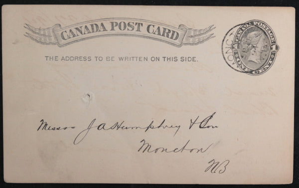 Canada 1894 postal card Moncton N.B. Knitting Factory order of yarn