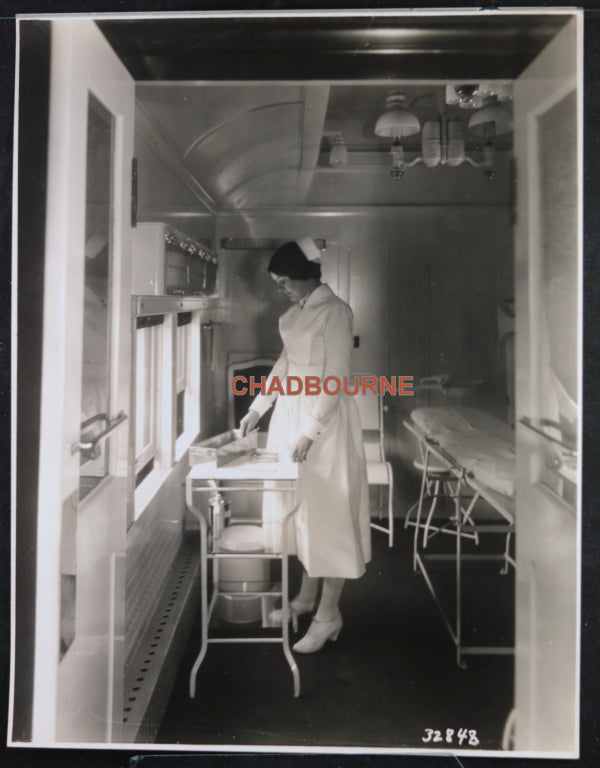 Canada 2 photos Red Cross railway coach (CNR) Northern Ontario c. 1930