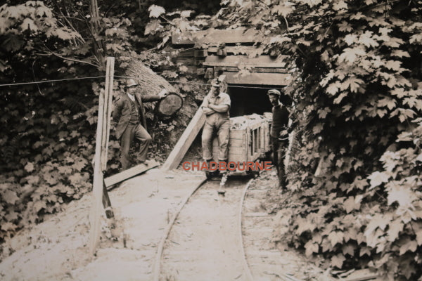 Canada Alberta photo miner and coal car, coal mine Edmonton c. 1930