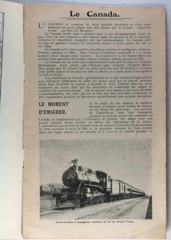 Canada Grand Trunk Pacific Railway French emigration pamphlet c. 1910