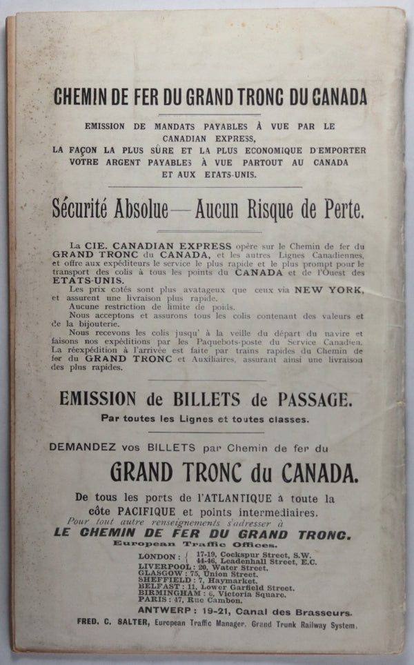 Canada Grand Trunk Pacific Railway French emigration pamphlet c. 1910