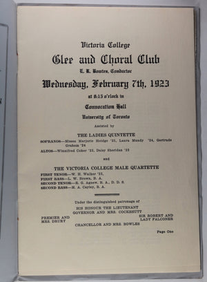 Canada Toronto 1923-23 two programmes Victoria College Glee Club